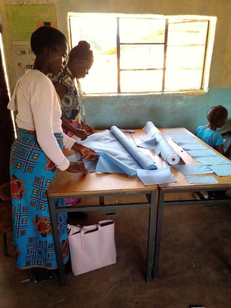 Face masks being sewn during the Covid hygiene programme